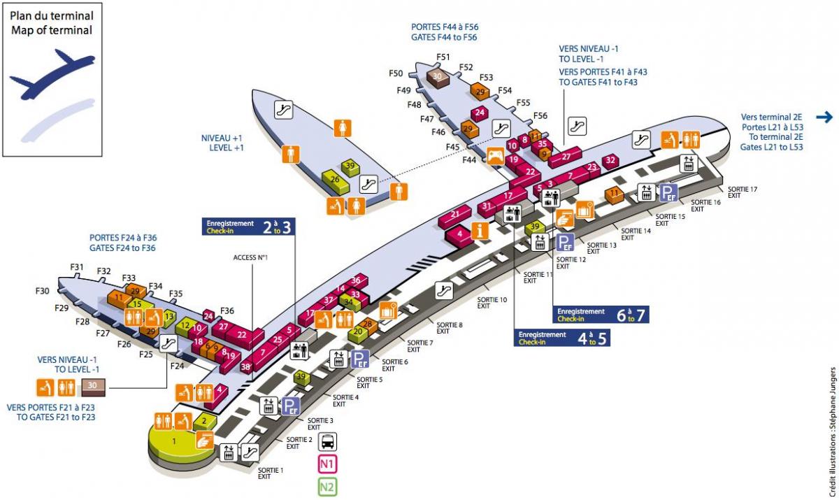 Mapa CDG airport terminal 2F