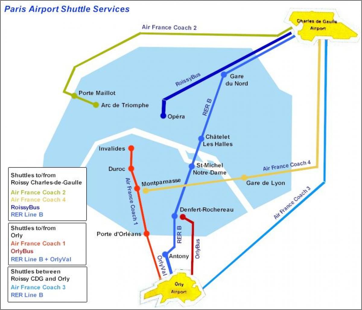 Mapu Paríža kyvadlová doprava na letisko