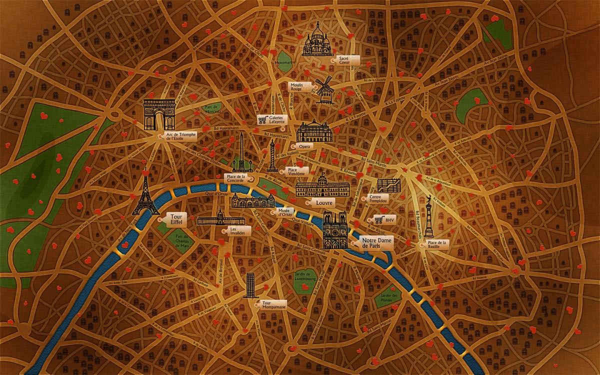 Mapu Paríža tapety