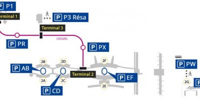 Mapa letiska Roissy parkovanie