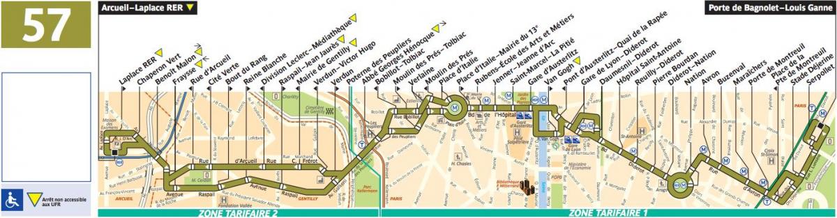 Mapa autobusovej Paríž riadku 57