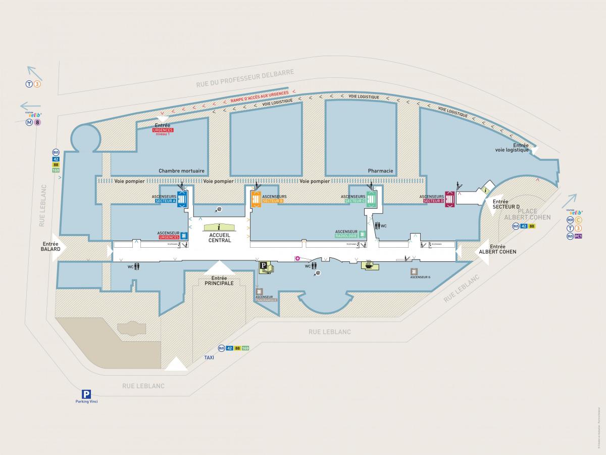 Mapa Georges-Pompidou nemocnici