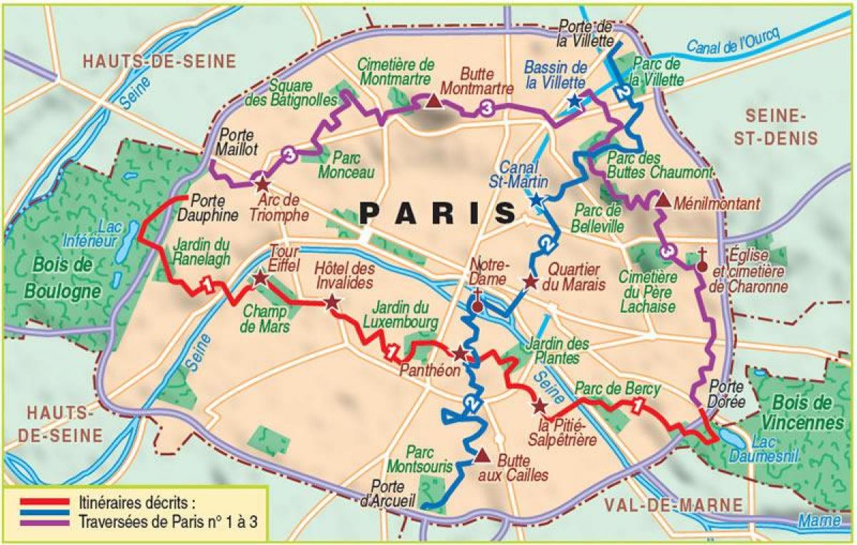 Mapu Paríža, pešia turistika