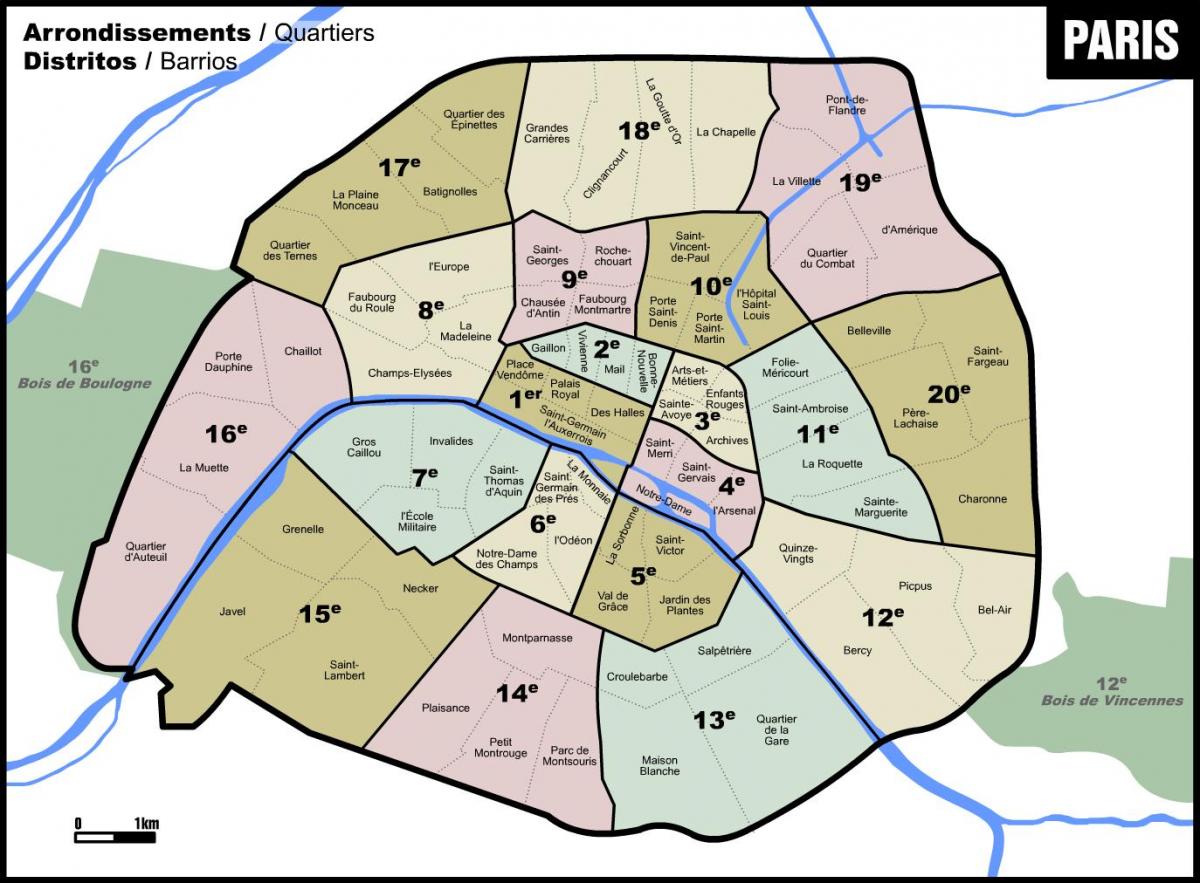 Mapa štvrtí Paríža