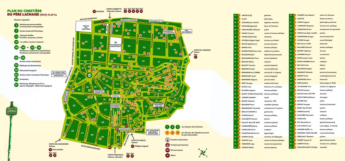 Mapa Père-Lachaise Cintorín