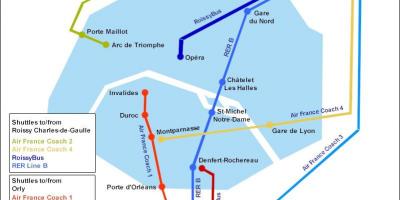 Mapu Paríža kyvadlová doprava na letisko